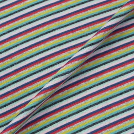 50CM REMNANT 1x1 Circular Multi Coloured Cotton Rich Ribbing - Muted Jelly Bean Stripe