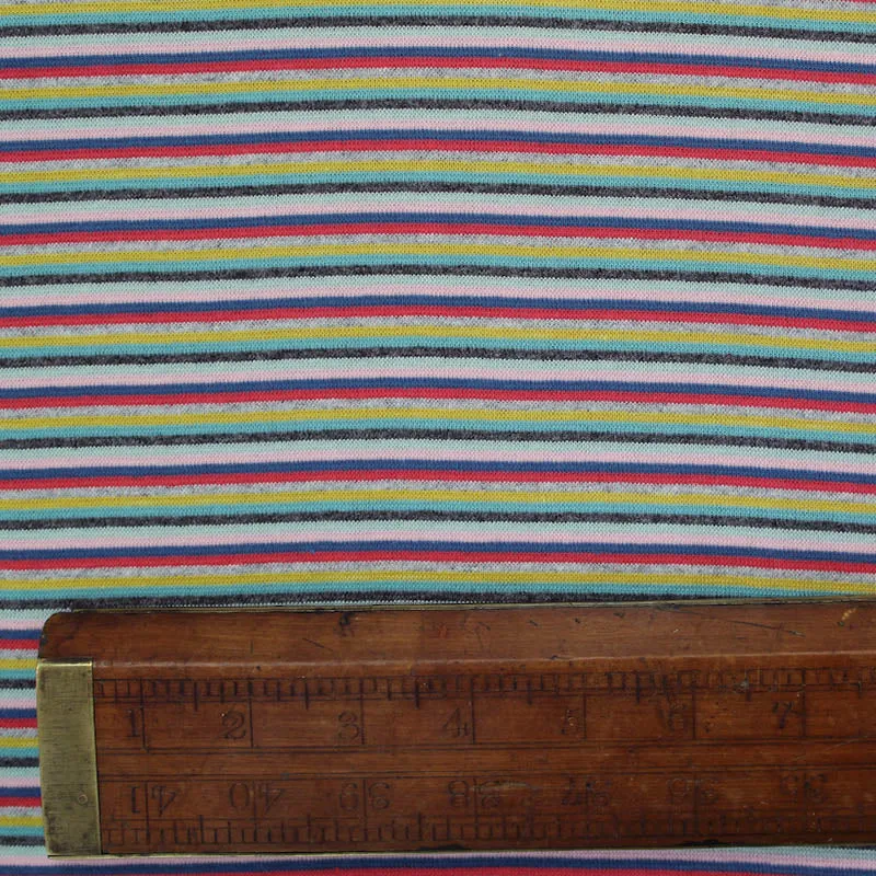 50CM REMNANT 1x1 Circular Multi Coloured Cotton Rich Ribbing - Muted Jelly Bean Stripe