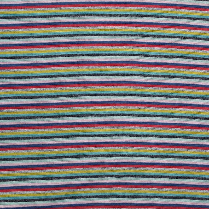 50CM REMNANT 1x1 Circular Multi Coloured Cotton Rich Ribbing - Muted Jelly Bean Stripe