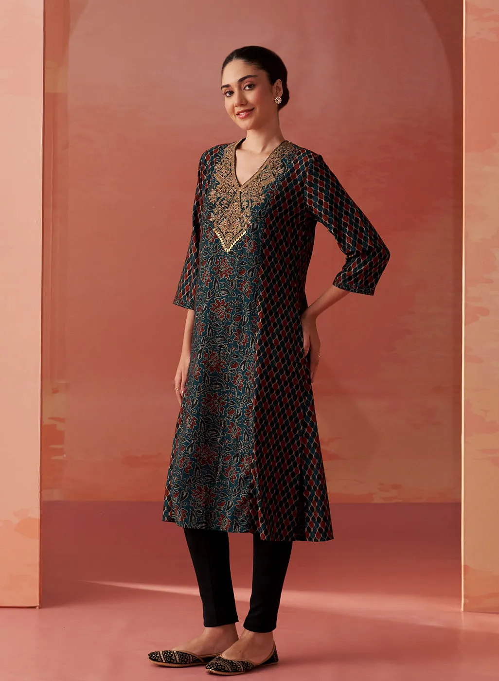 Aaliyah Teal Green Printed Kurta