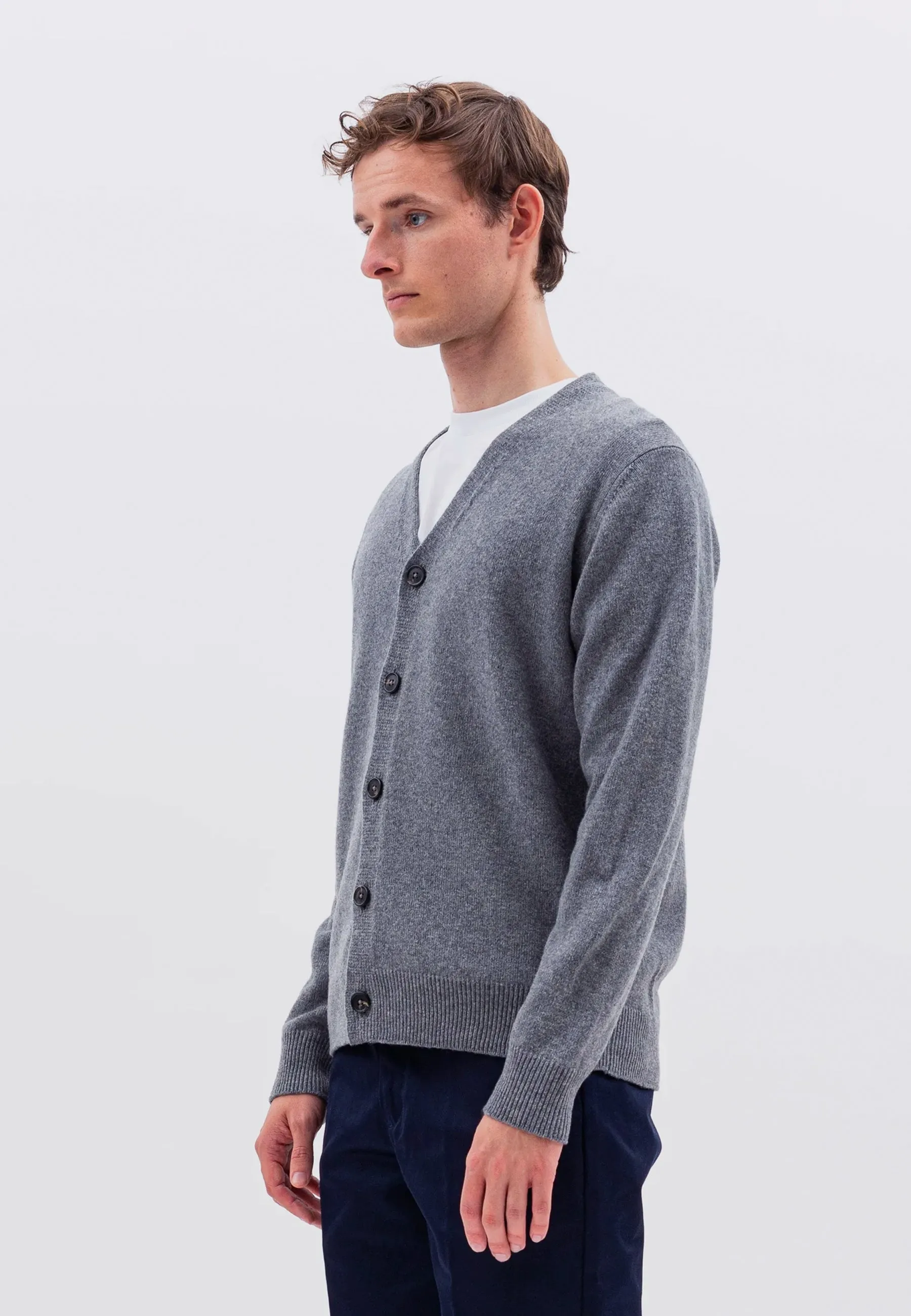 Adam Lambswool Cardigan - Grey Melange