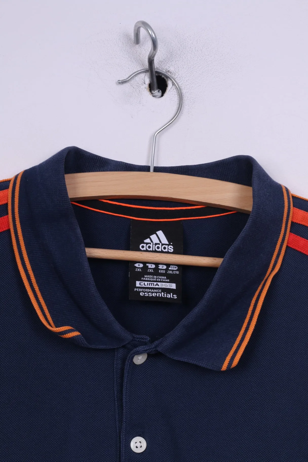 Adidas Mens 2XL Polo Shirt Short Sleeve Top 3 Stripe Navy Sportswear