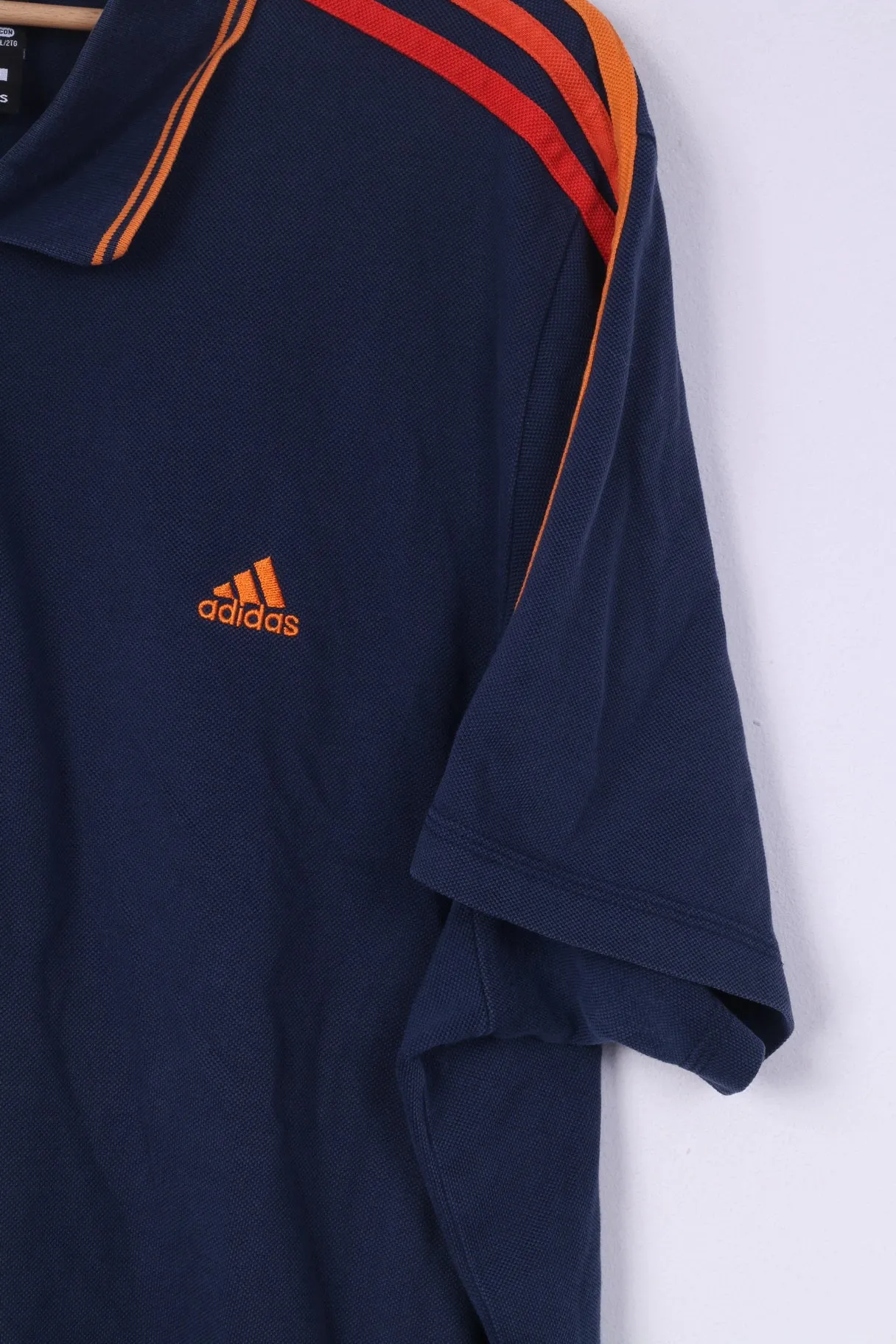 Adidas Mens 2XL Polo Shirt Short Sleeve Top 3 Stripe Navy Sportswear