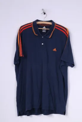 Adidas Mens 2XL Polo Shirt Short Sleeve Top 3 Stripe Navy Sportswear