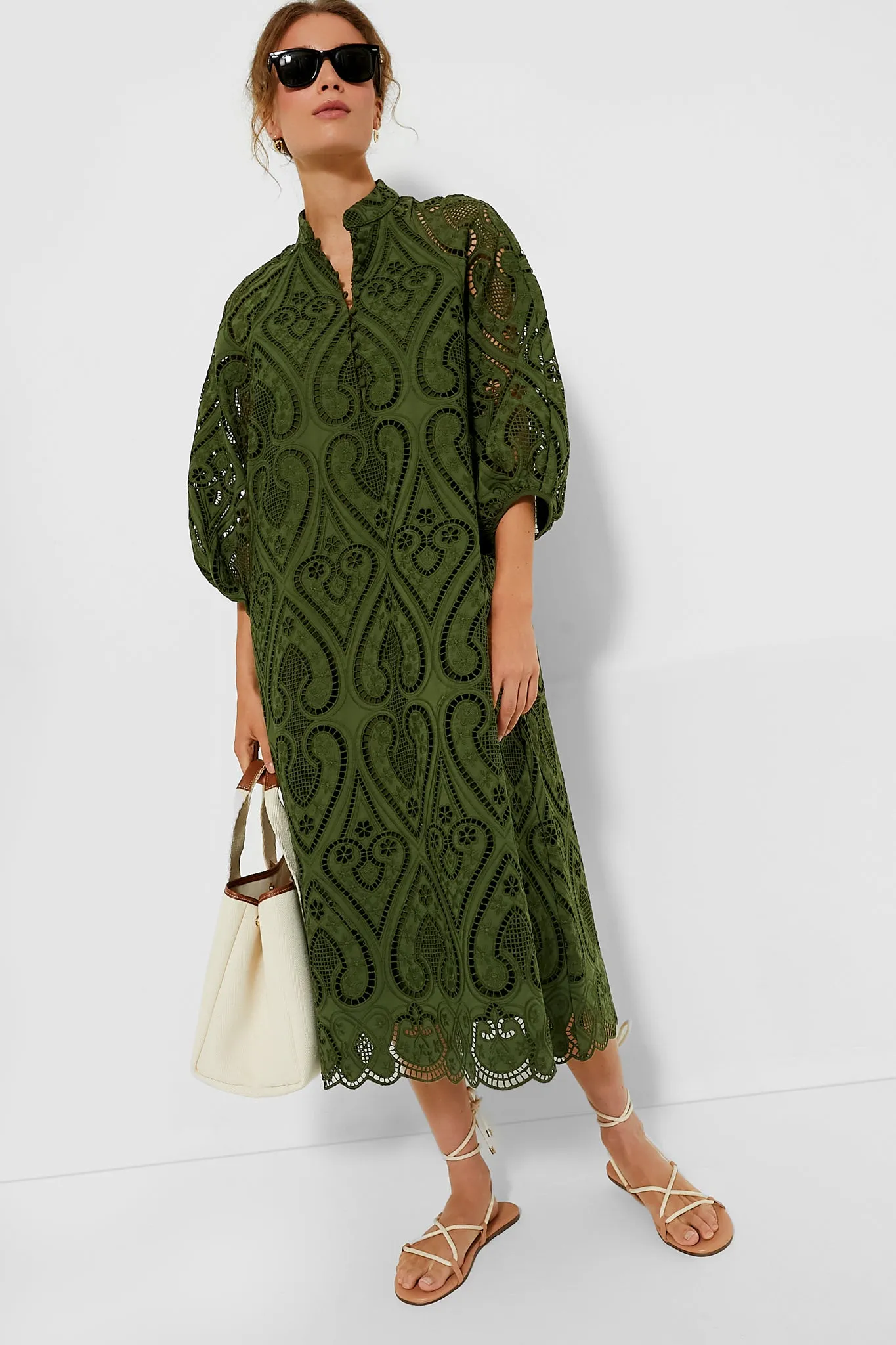 Army Green Eyelet Maryse Caftan