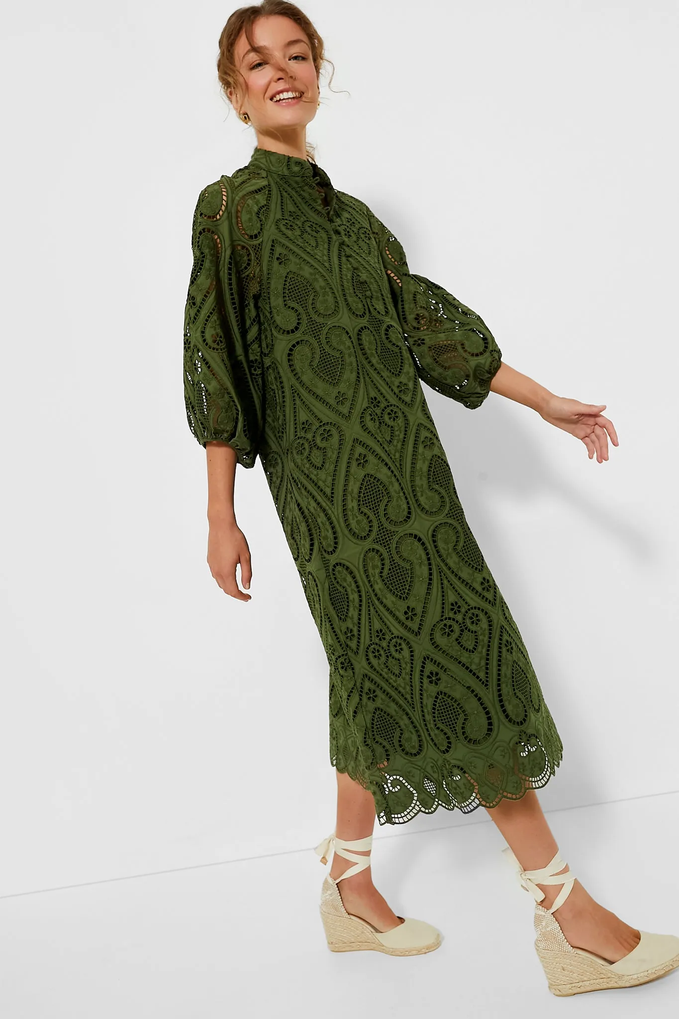 Army Green Eyelet Maryse Caftan