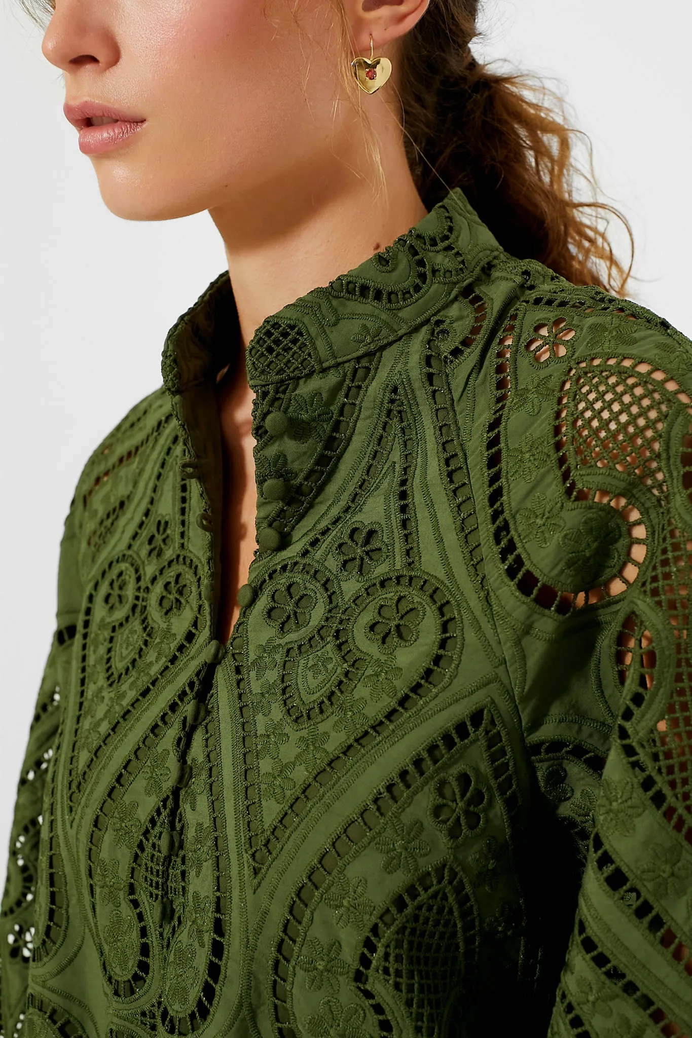 Army Green Eyelet Maryse Caftan