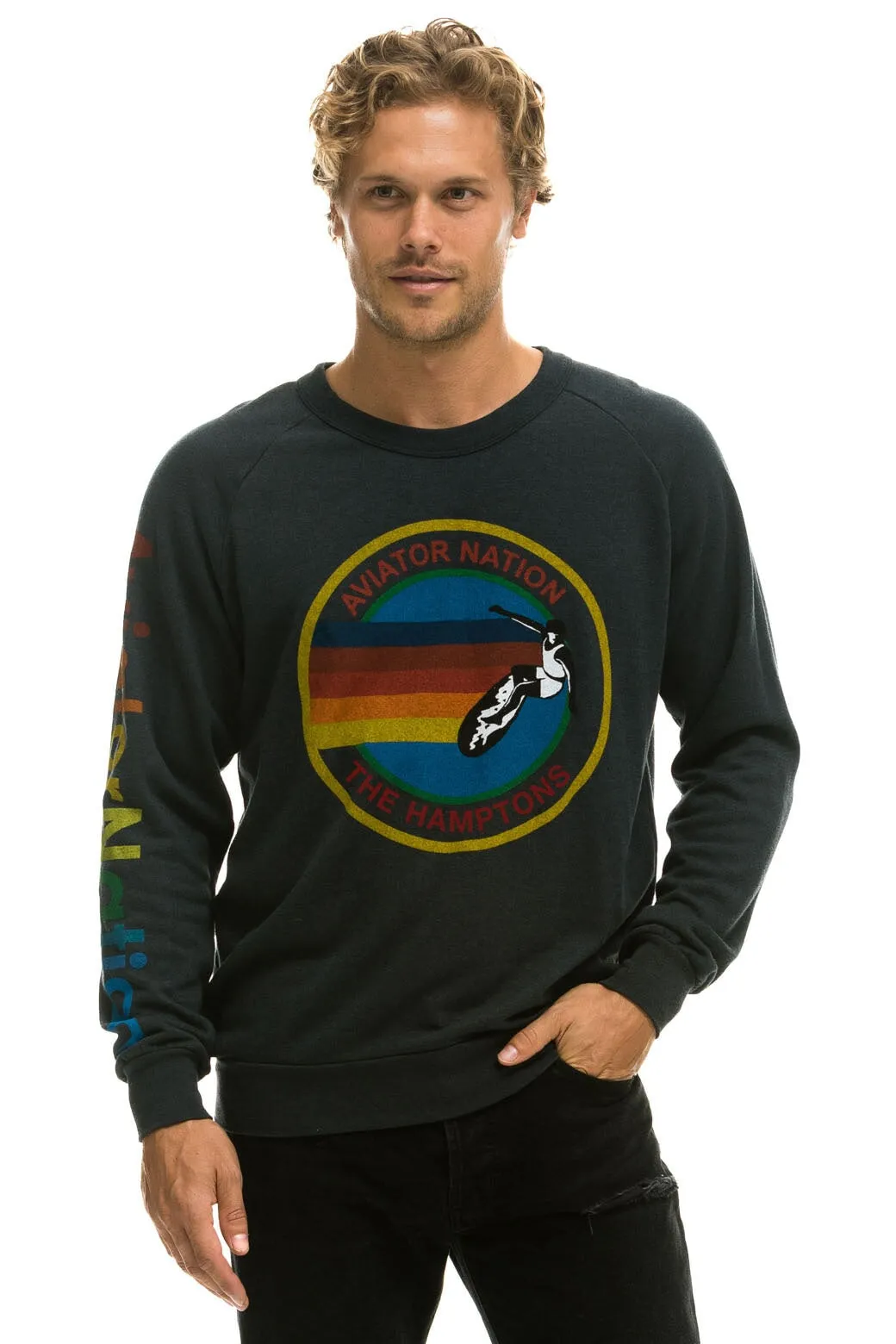 AVIATOR NATION HAMPTONS CREW SWEATSHIRT - CHARCOAL