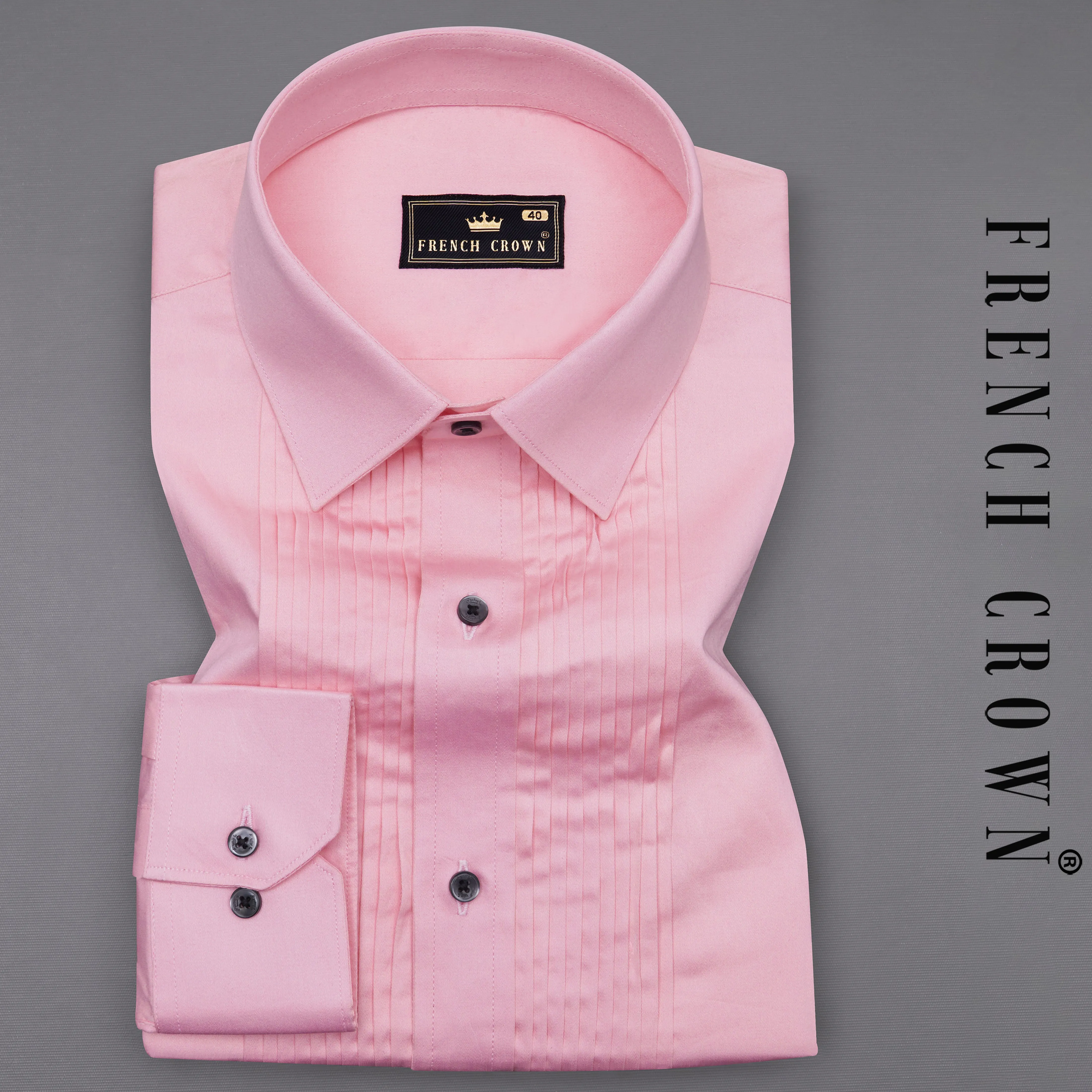 Azalea Pink Subtle Sheen Snake Pleated Super Soft Premium Cotton Tuxedo Shirt