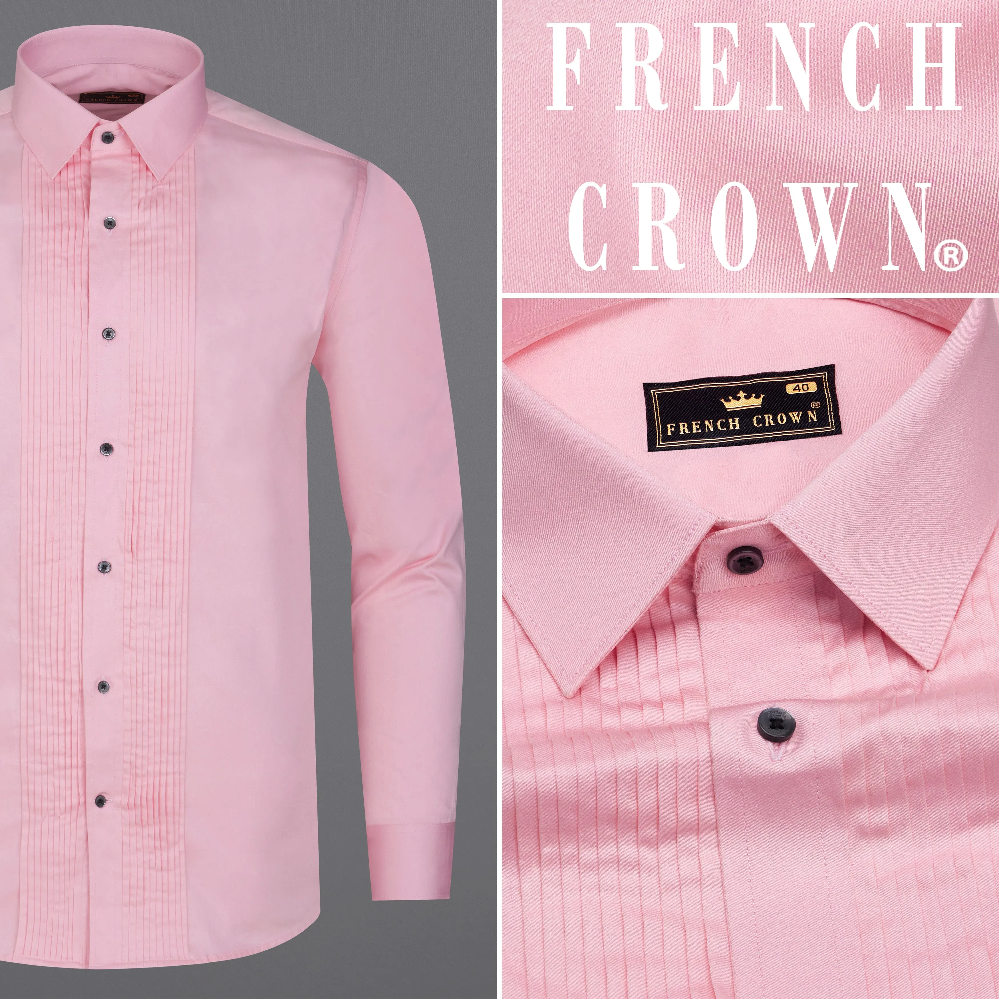 Azalea Pink Subtle Sheen Snake Pleated Super Soft Premium Cotton Tuxedo Shirt