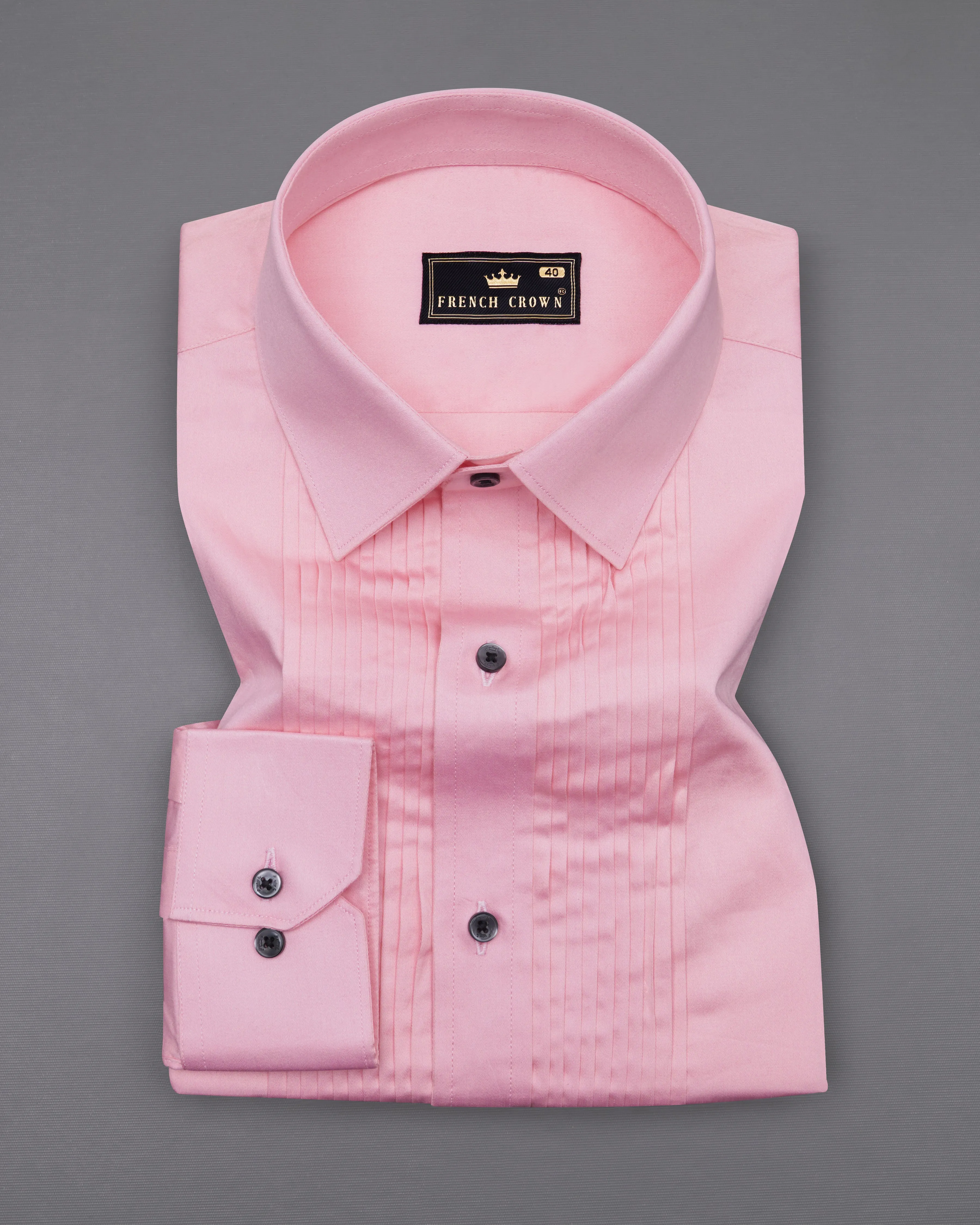 Azalea Pink Subtle Sheen Snake Pleated Super Soft Premium Cotton Tuxedo Shirt