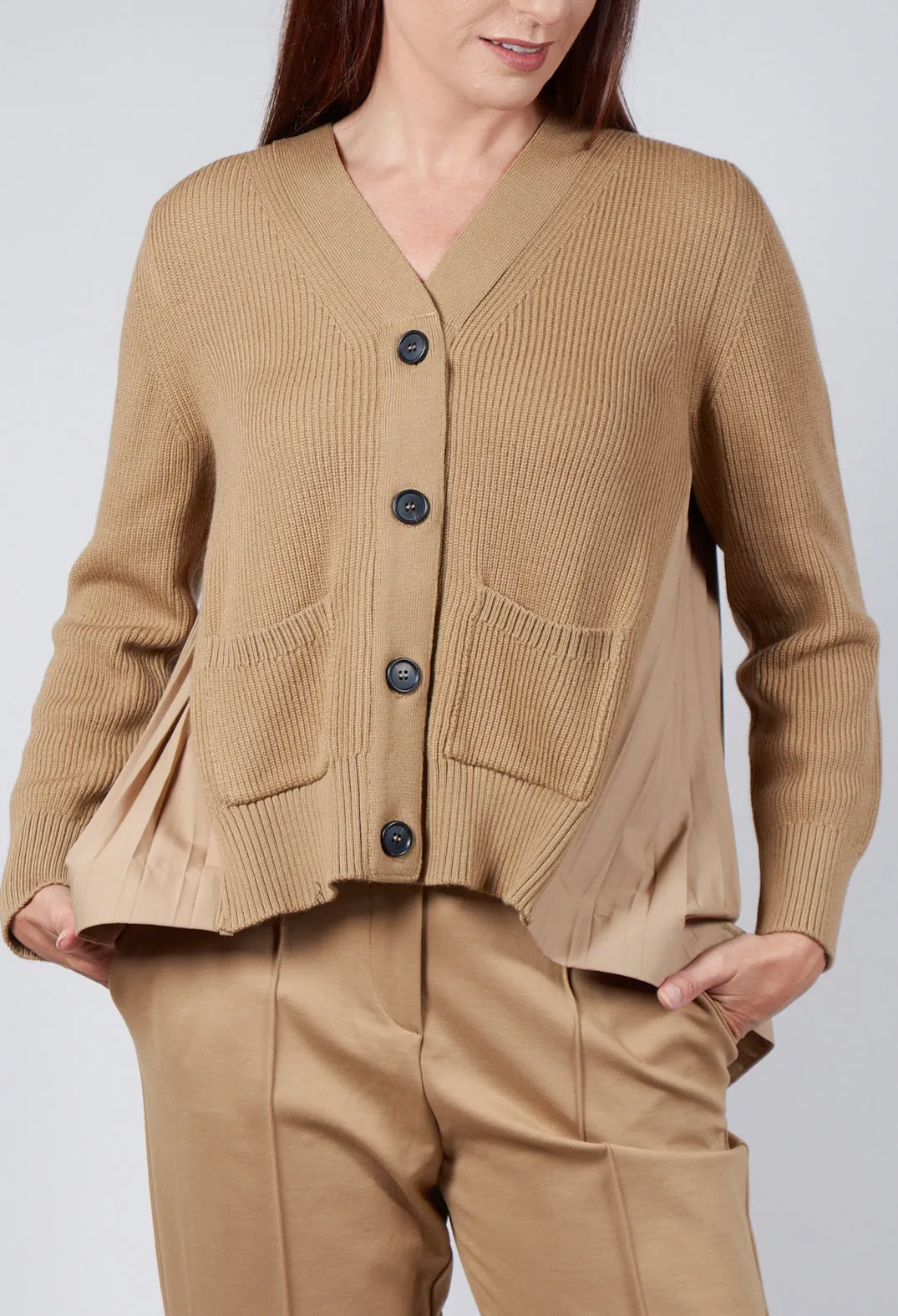 Back Pleated Cardigan in Camel