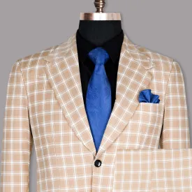 Beige Windowpane Wool Blend Suit