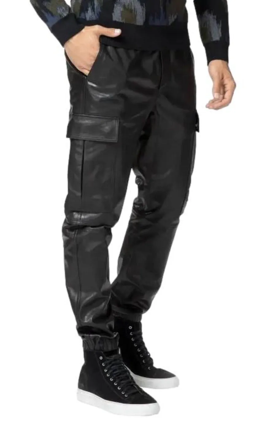 Black Leather Cargo Pants