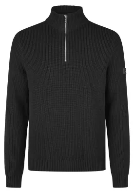 Black Ribbed Quarter Zip Knit Jumper