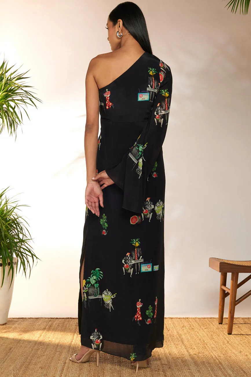 Black Tropicool One Shoulder Dress