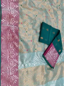 Blue And Pink Kota Doria Real Zari Saree