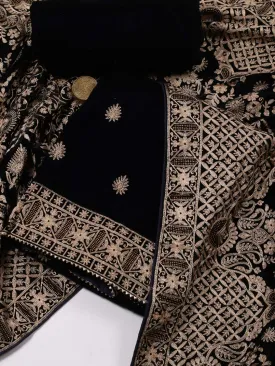 Booti Embroidered Velvet Unstitched Suit Piece With Dupatta