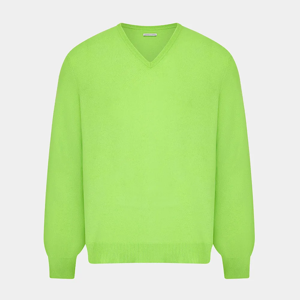 Bright Green Cashmere V-Neck Jumper