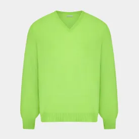 Bright Green Cashmere V-Neck Jumper