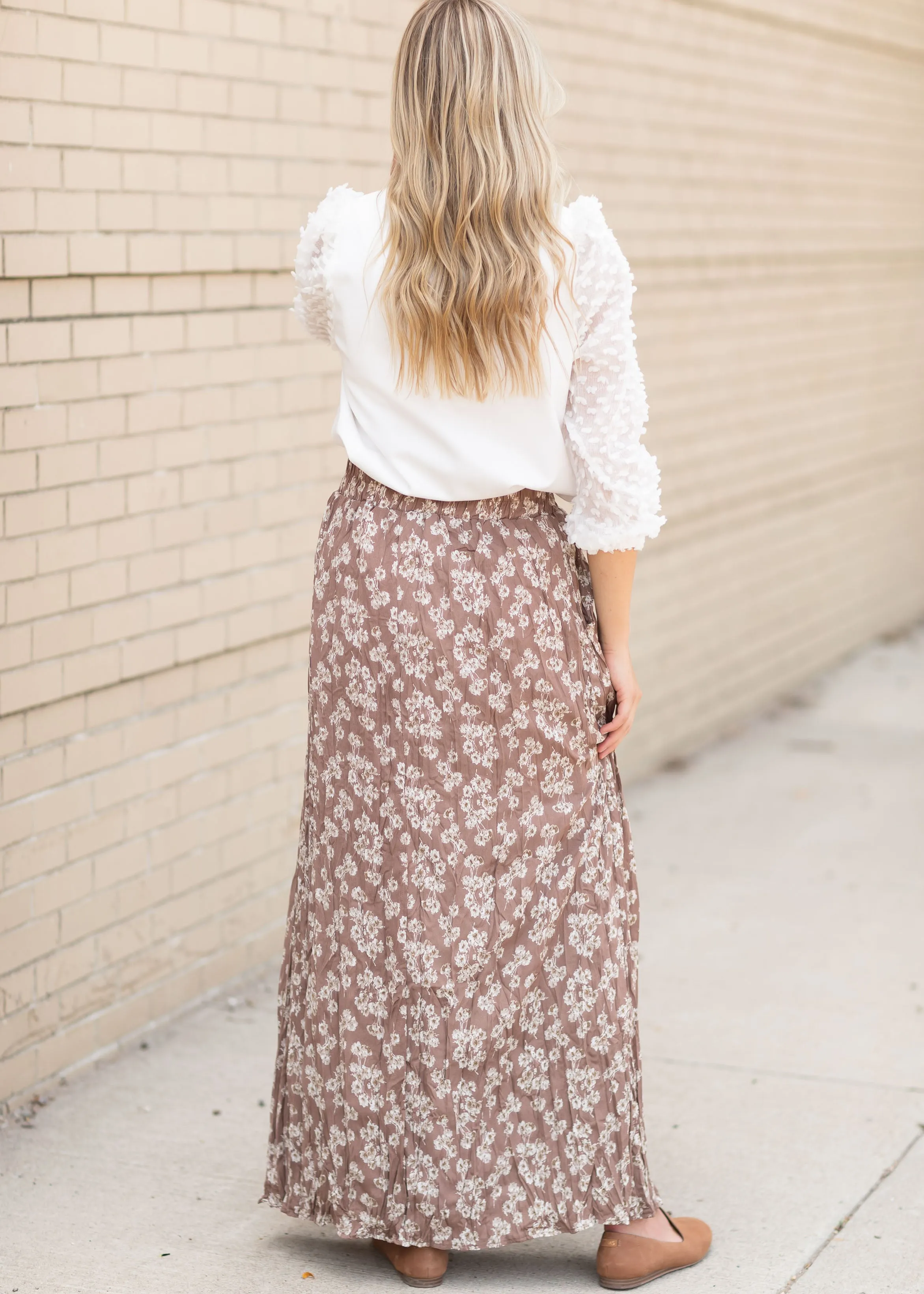 Brown Daffodil Pleated Maxi Skirt