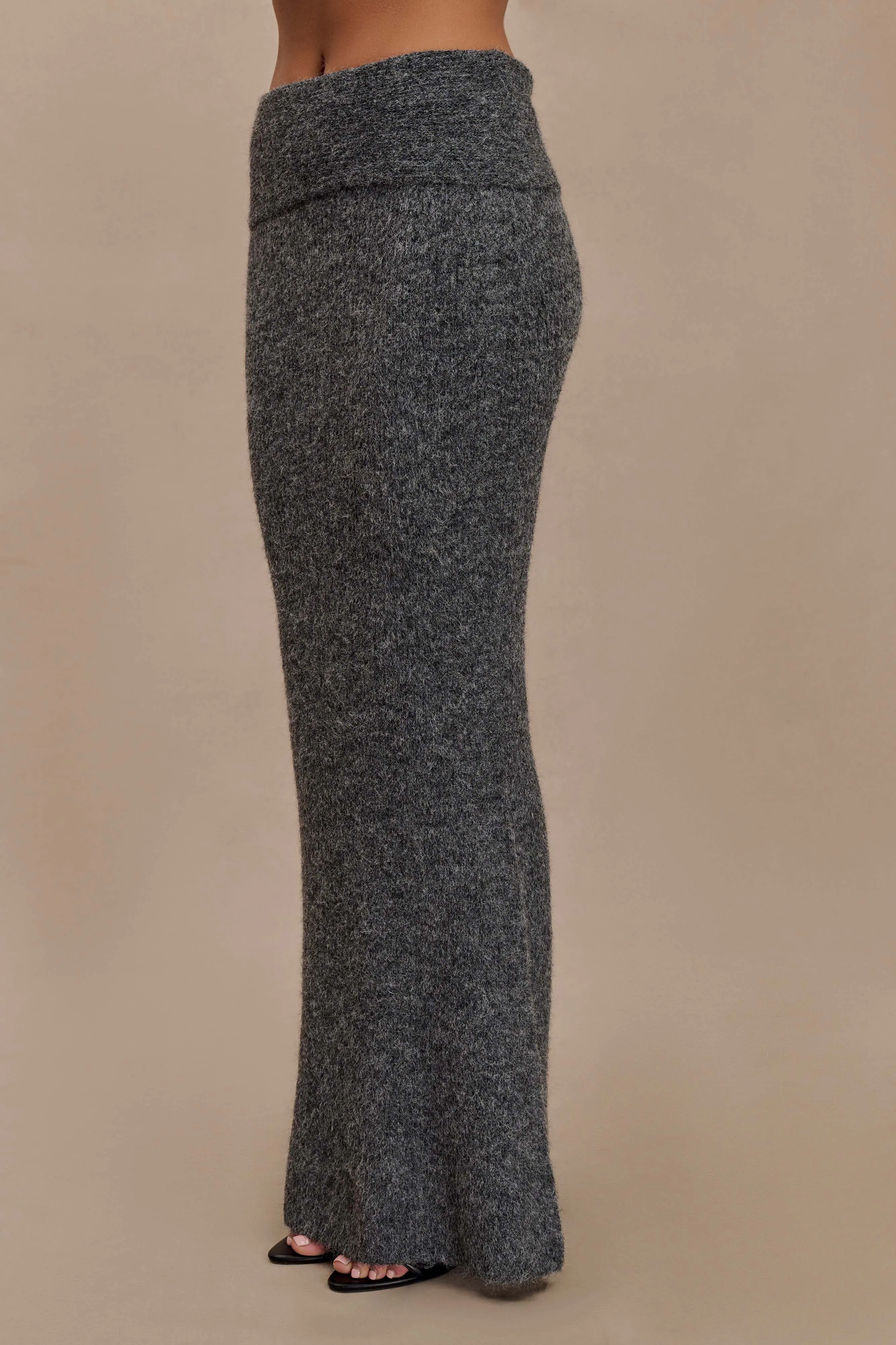 Charlotte Knit Maxi Skirt With Overlay - Charcoal