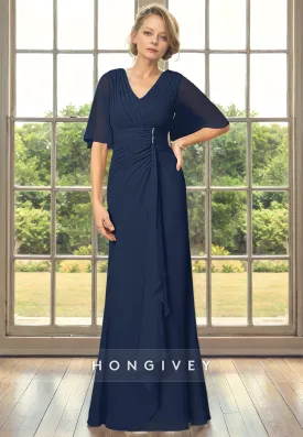 Classic Sheath V-Neck Half Sleeves Appliques Mother of the Bride Dress