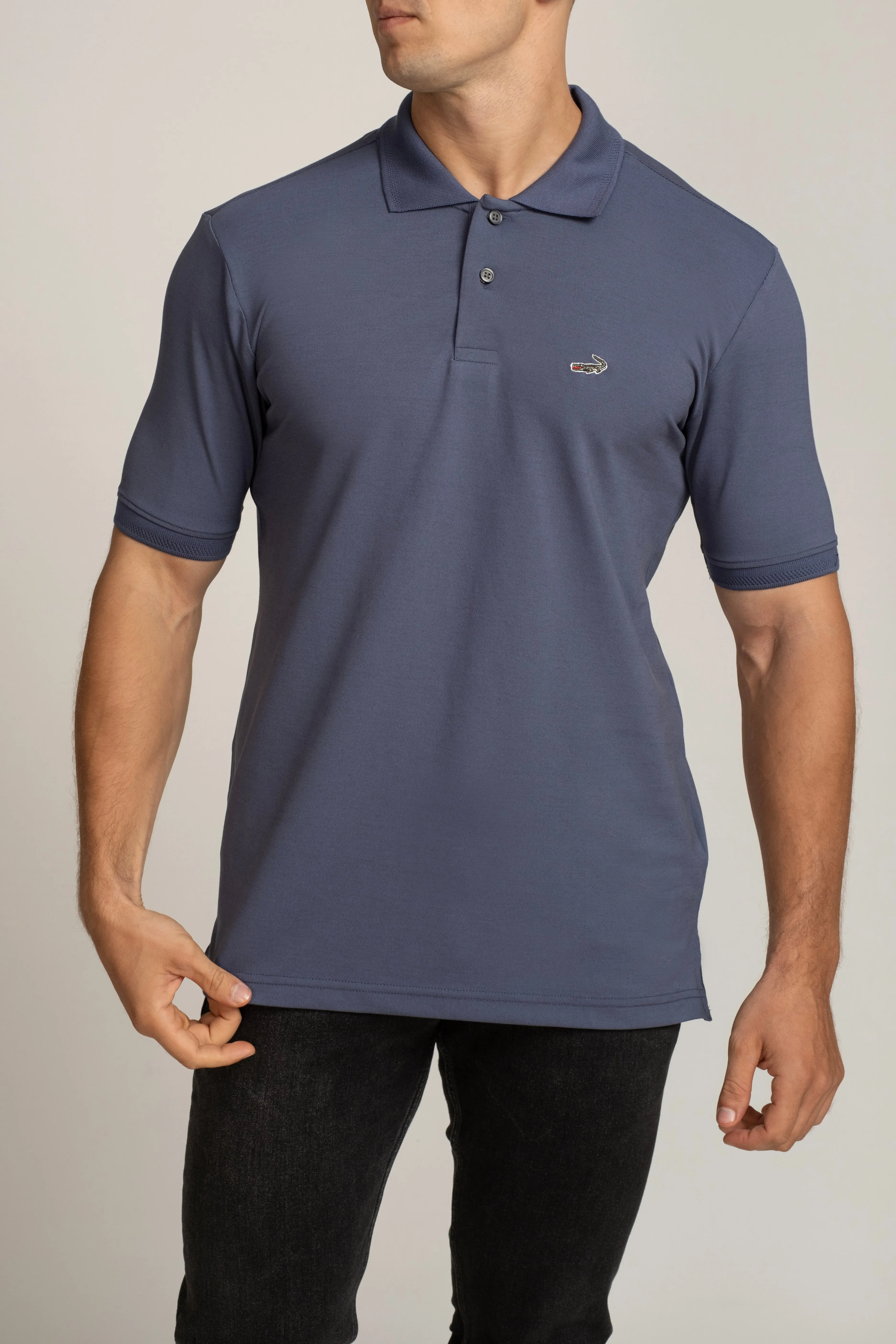 Crocodile Mens Supima Polo T Shirt Regular Fit Blue - Dark Blue