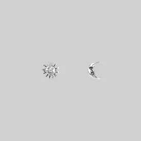 DUSK TILL DAWN. Tiny Sterling Silver Sun & Moon Studs