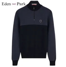 Eden Park Blue Colourblock Zip Jumper Navy