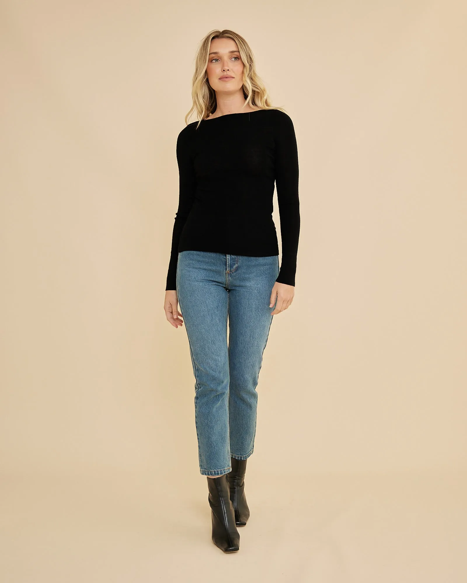 Ellie Merino Knit Boat Neck - Black