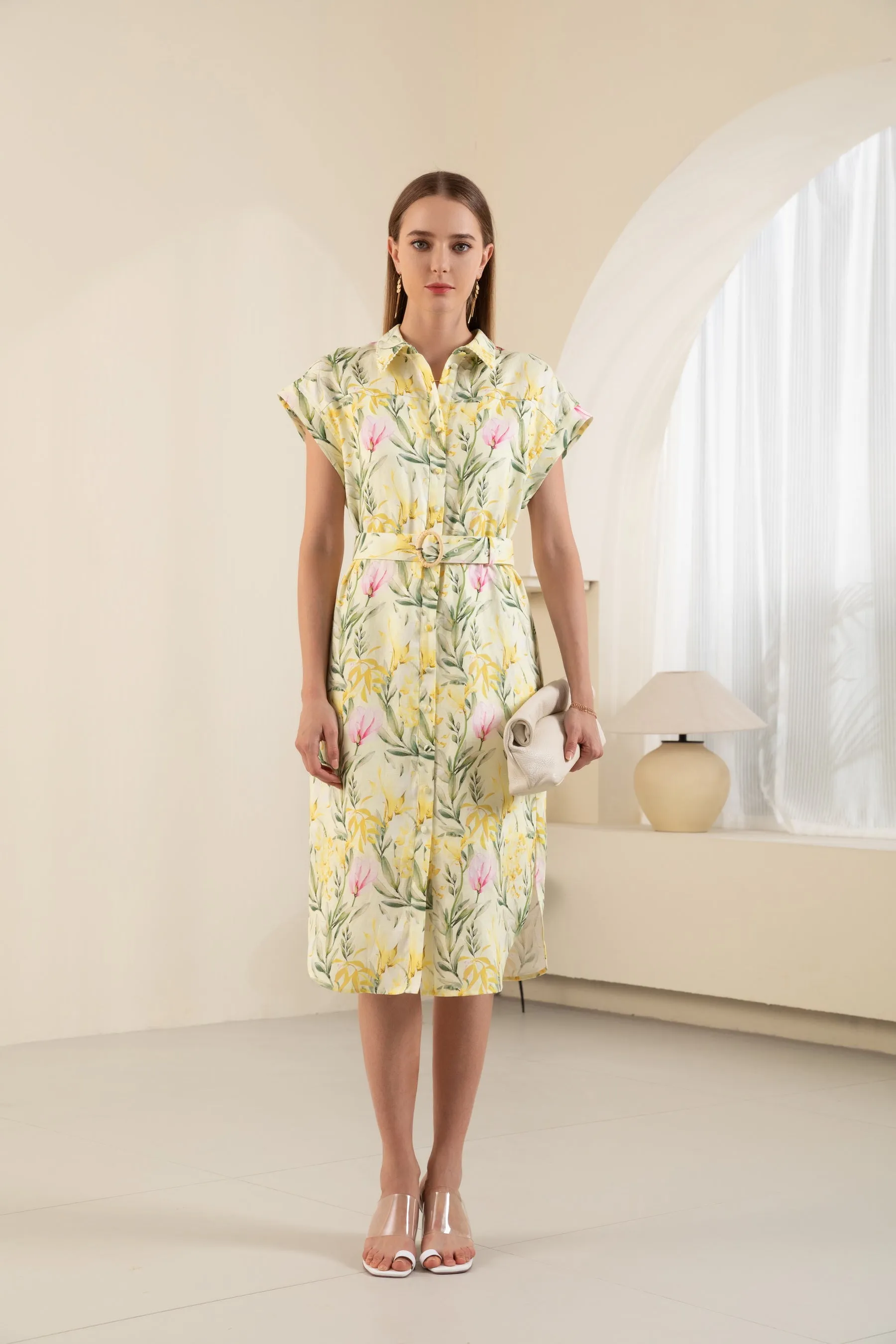 Frances Linen Midi Dress - Yellow - GDS