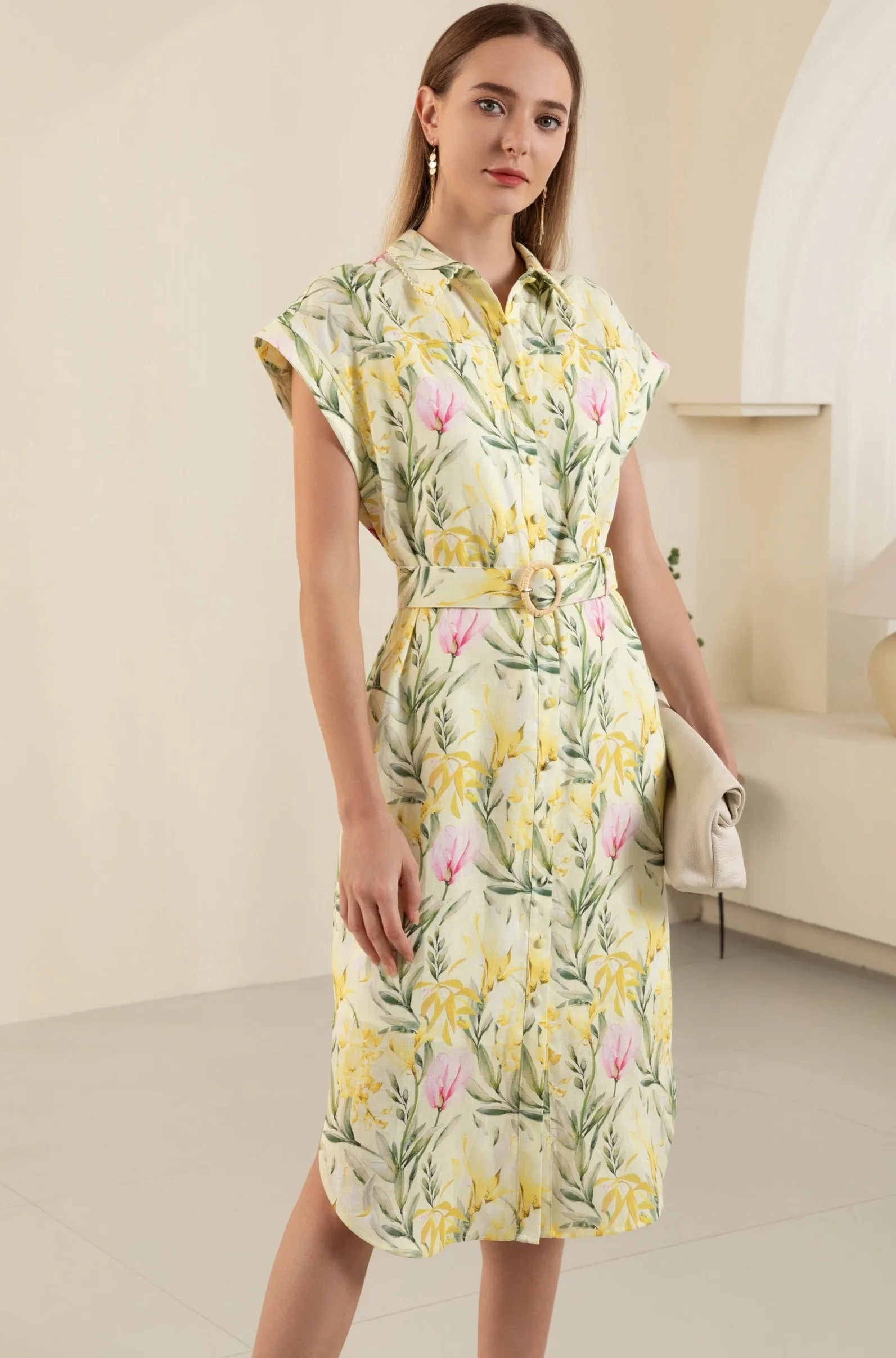 Frances Linen Midi Dress - Yellow - GDS