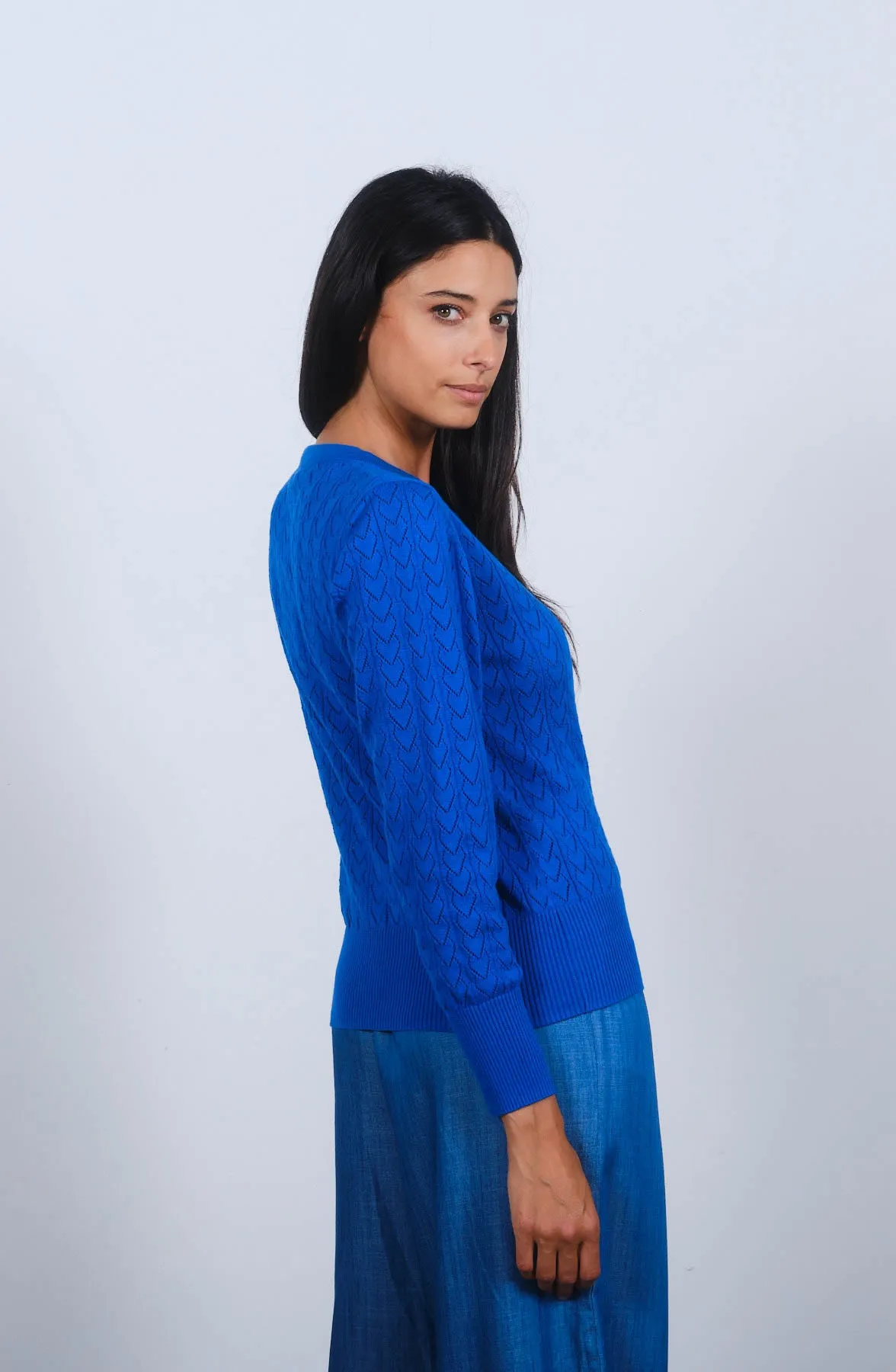 Heart Pointelle Cardigan in Princess Blue