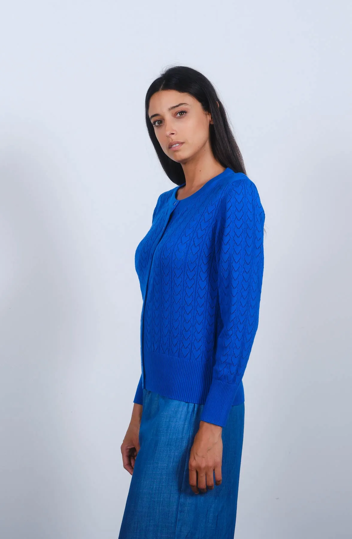 Heart Pointelle Cardigan in Princess Blue