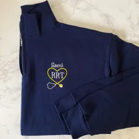 Heart Stethoscope With Credential Quarter Zip Sweatshirts