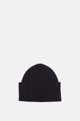 Lambswool Ribbed Knit Beanie Navy