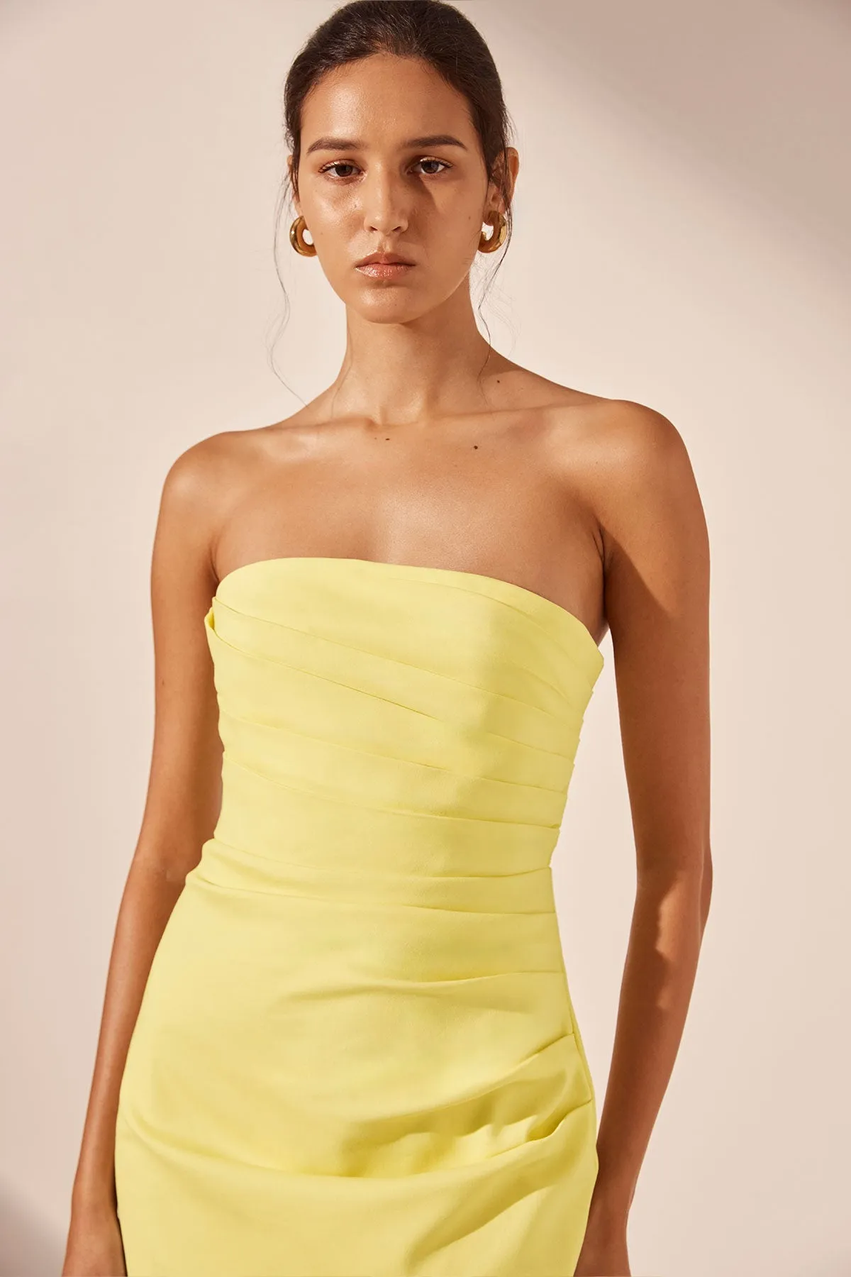 LANI STRAPLESS DRAPED MAXI DRESS - LEMON