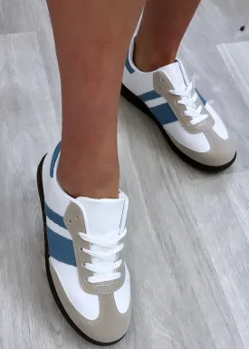 Larsa White/Blue Lace Up Sneakers