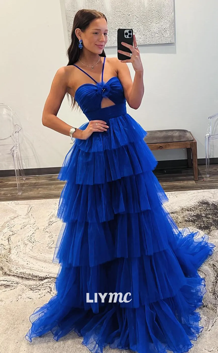 LP1278 - Sweetheart Spaghetti Straps Tiered A-Line Tullen Ball Gown Prom Dresses