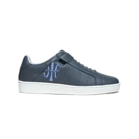 Men's Icon Gray Blue Logo Leather Sneakers 01913-885