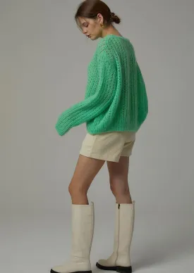 Open Knit Mohair Sweater in Green