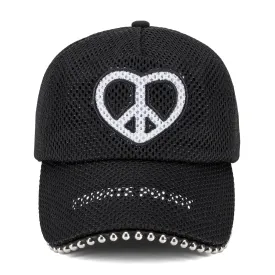 Peace Heart Mesh Denim Cap - Black and White