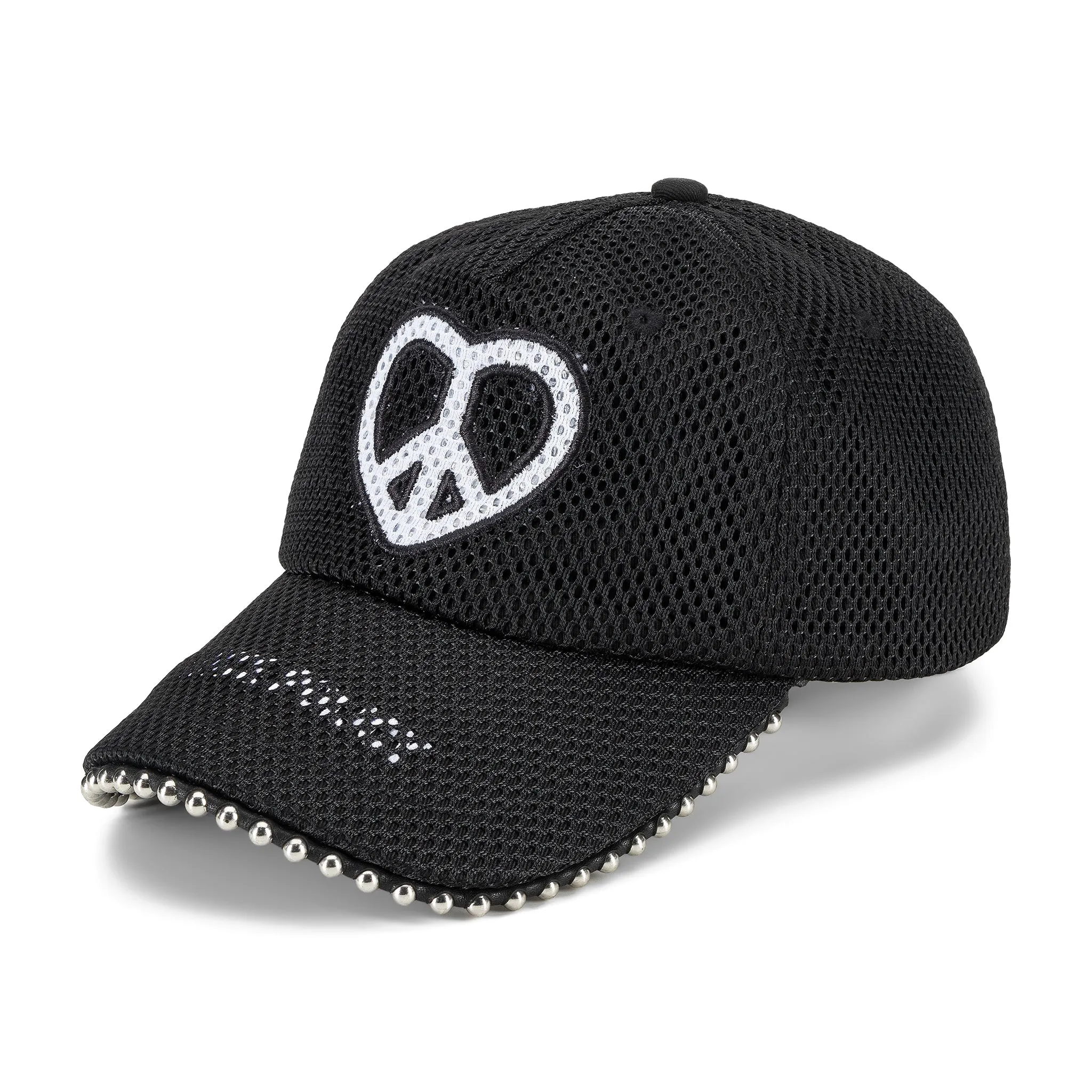 Peace Heart Mesh Denim Cap - Black and White