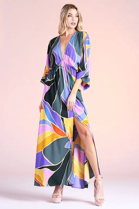 Technicolour Kimono Maxi | Blue