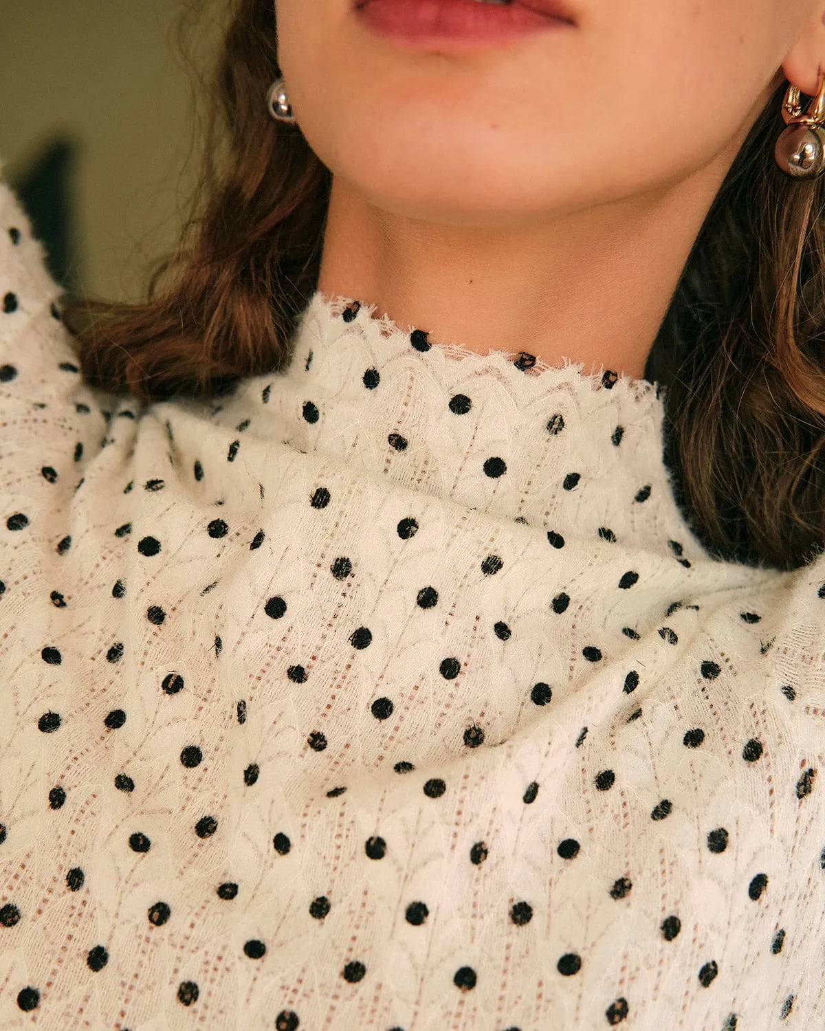 The Polka Dot Mock Neck Knit Top