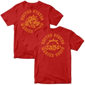 USMC Gold Vintage Bulldog 2-Sided Red Tee