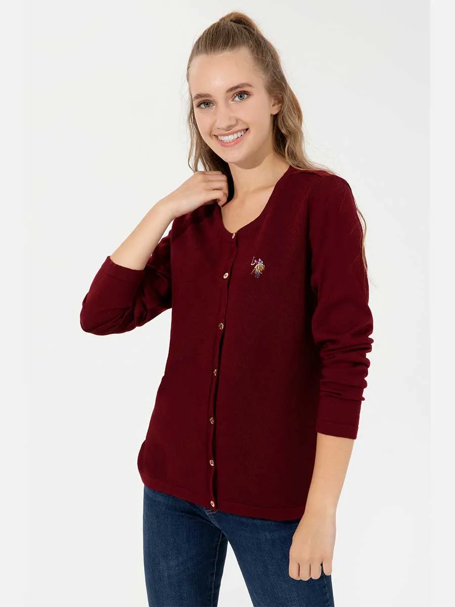 USPA Women  Cardigan Buttons Bordeaux VR014 USPCN073