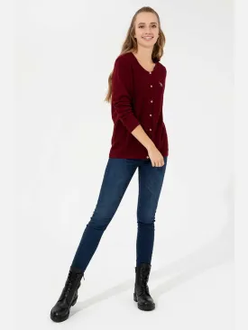 USPA Women  Cardigan Buttons Bordeaux VR014 USPCN073