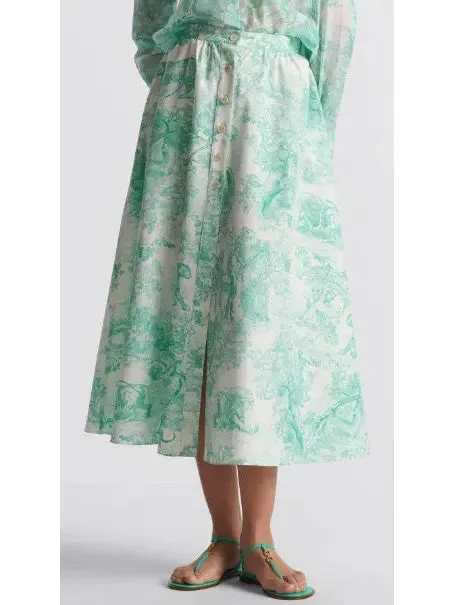 Women’s Backless Cropped Top and mid-Length Skirt Set with Toile de Jouy Print